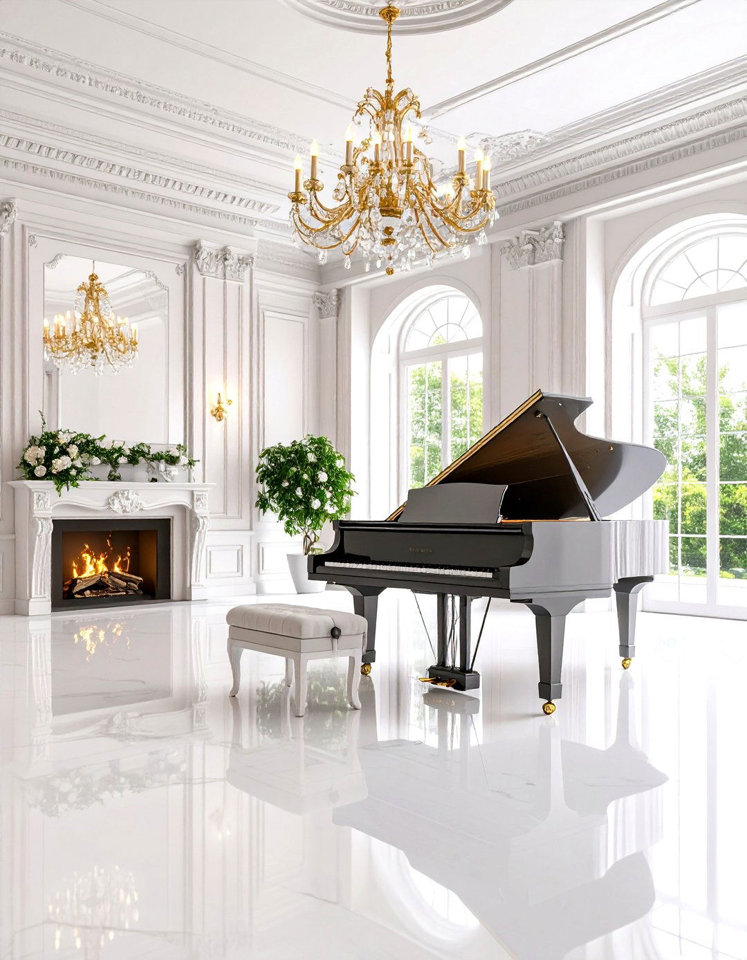 Neoclassical Piano Room - 20 Piano Room Ideas