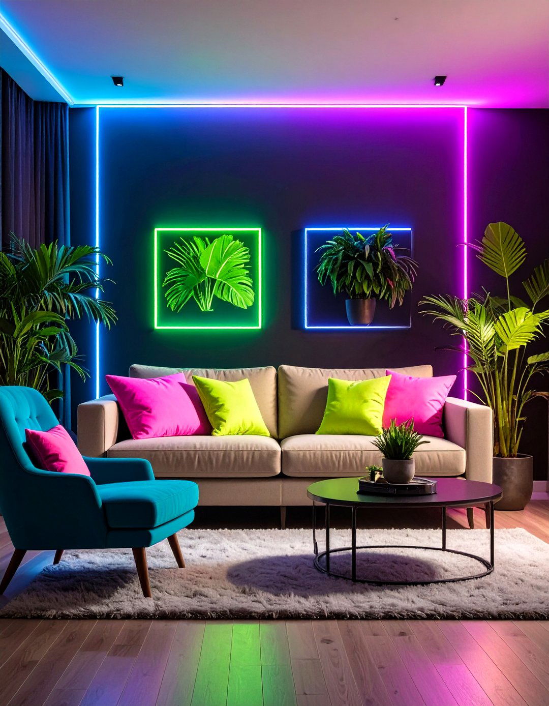 Neon Accent Living Room with Electric Colors - 20 1980s Living Room Ideas