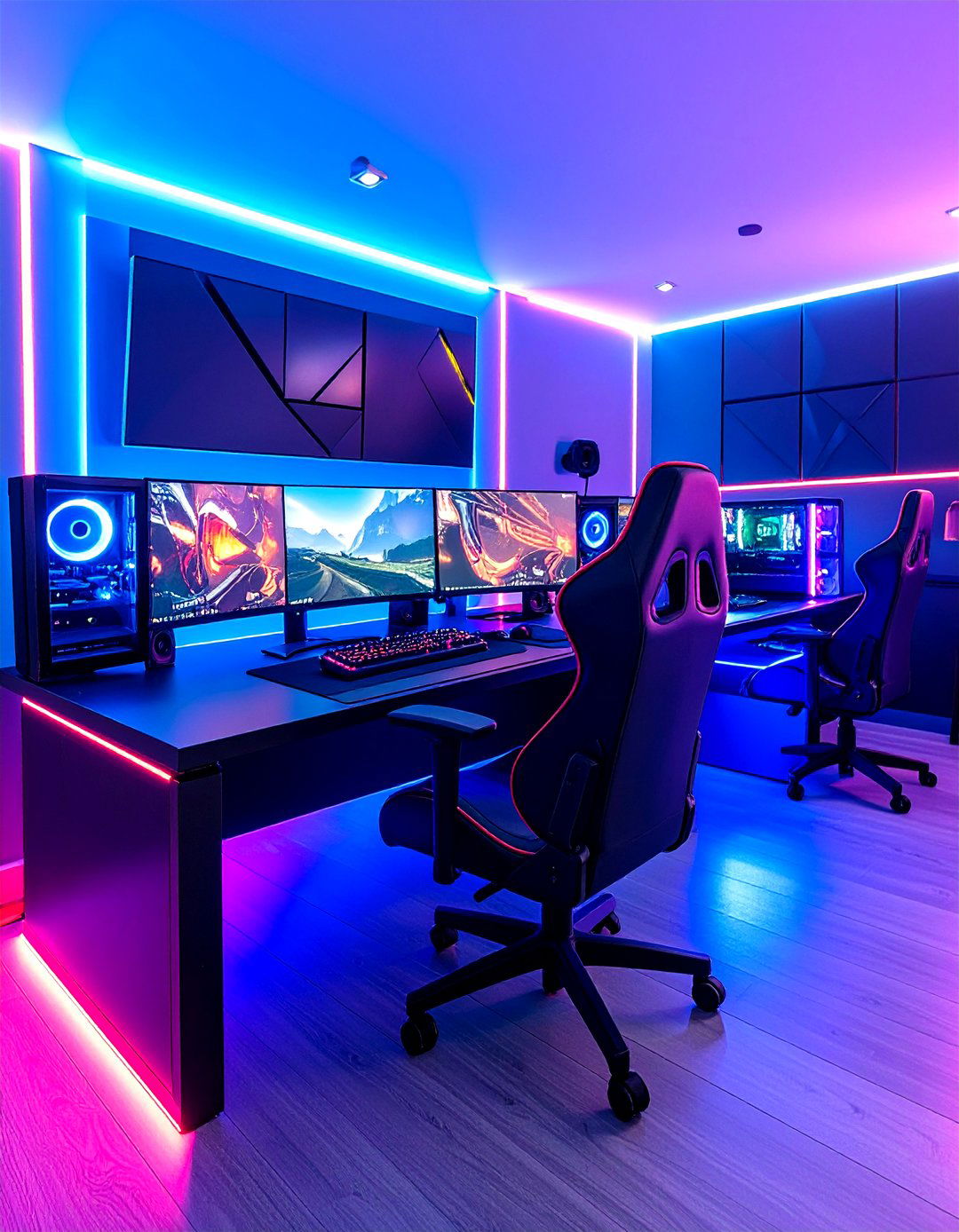 Neon Lit Command Center - 20 Gaming Bedroom Ideas