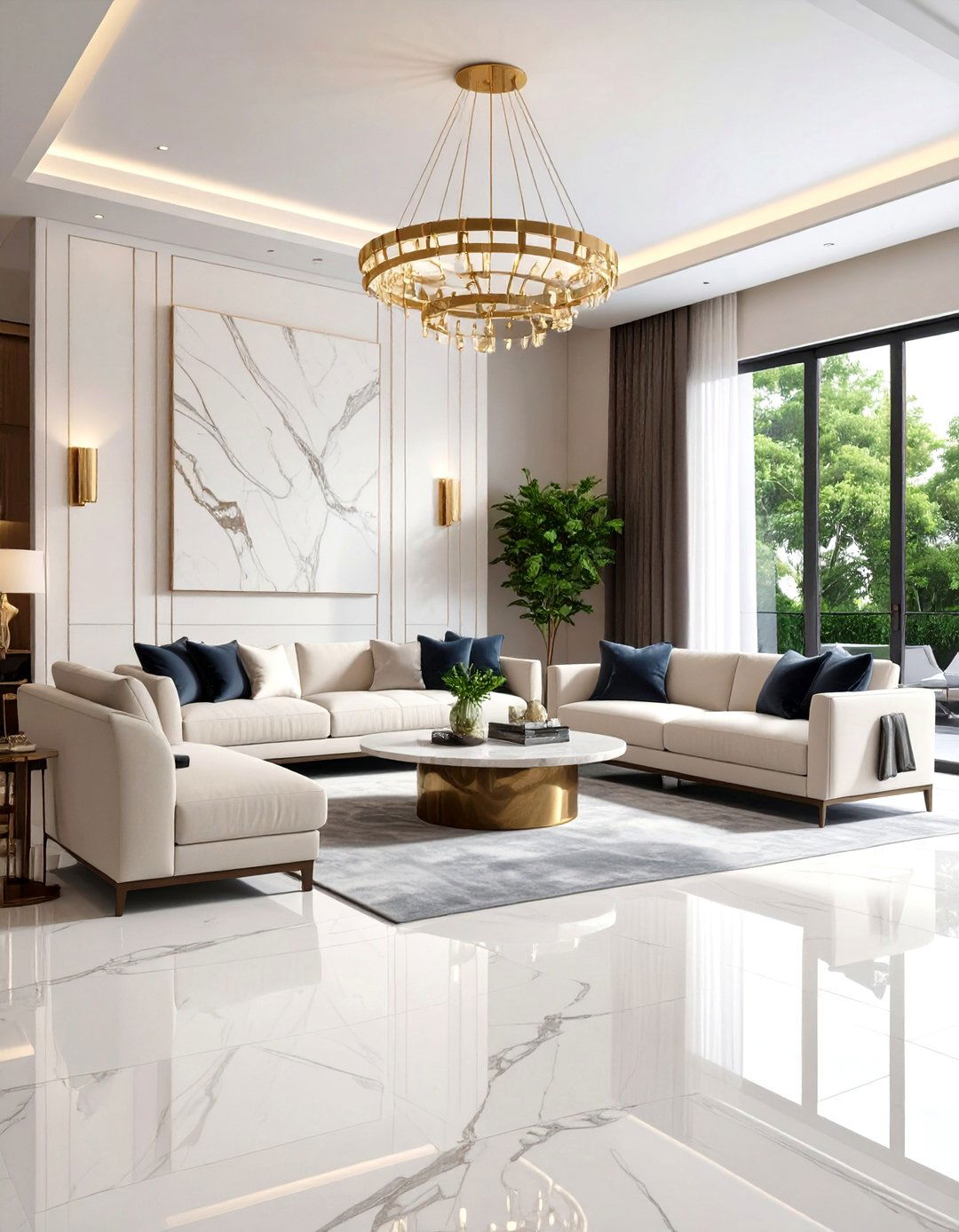 Nero Marquina Drama - 20 Marble Floor Living Room Ideas