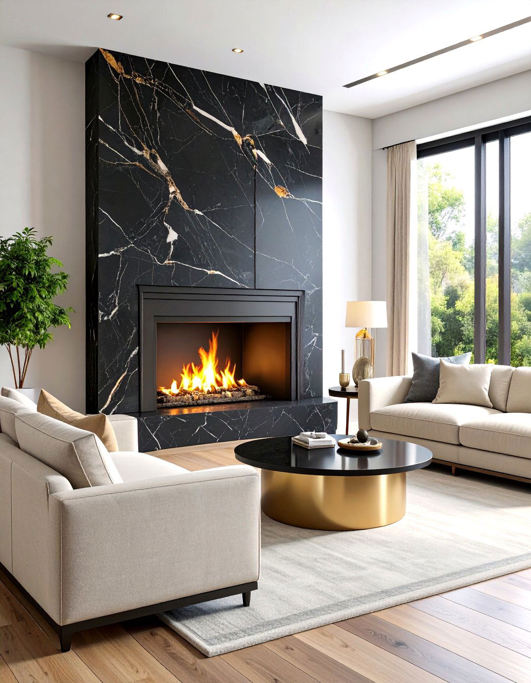 Nero Marquina Monochrome Chic - 20 Marble Fireplace Ideas