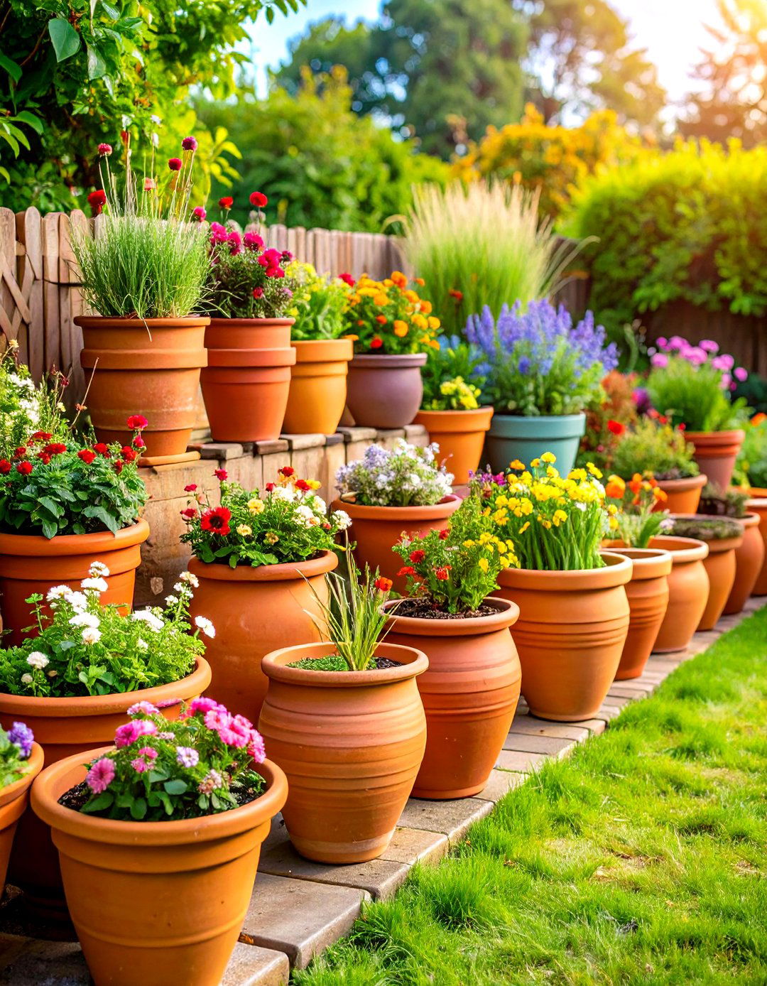 Nested Ceramic Pot Recycled Garden Edging Display - 20 Recycled Garden Edging Ideas