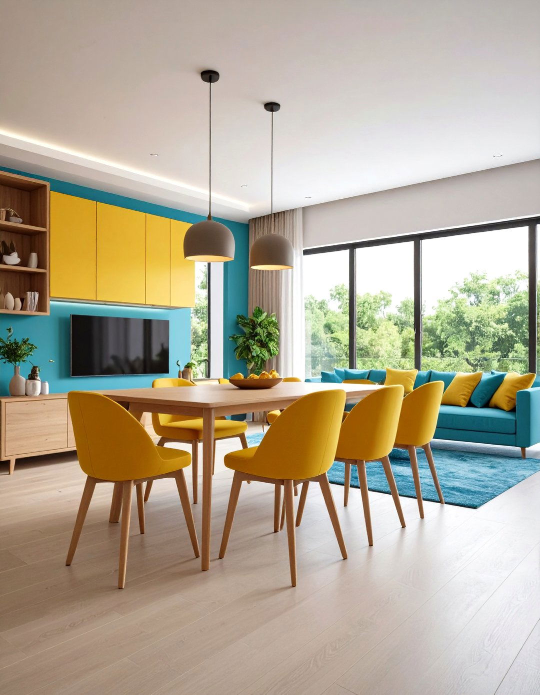 Nesting Stools Stored Under the Table - 20 Small Living Room Ideas With Tv and Dining Table