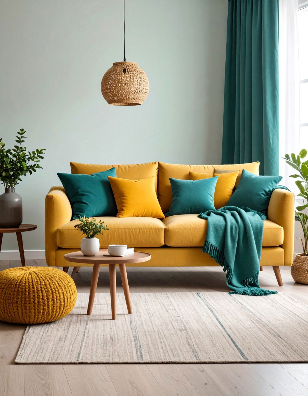 Neutral Base Vibrant Textile Swap - 20 Budget Apartment Living Room Ideas