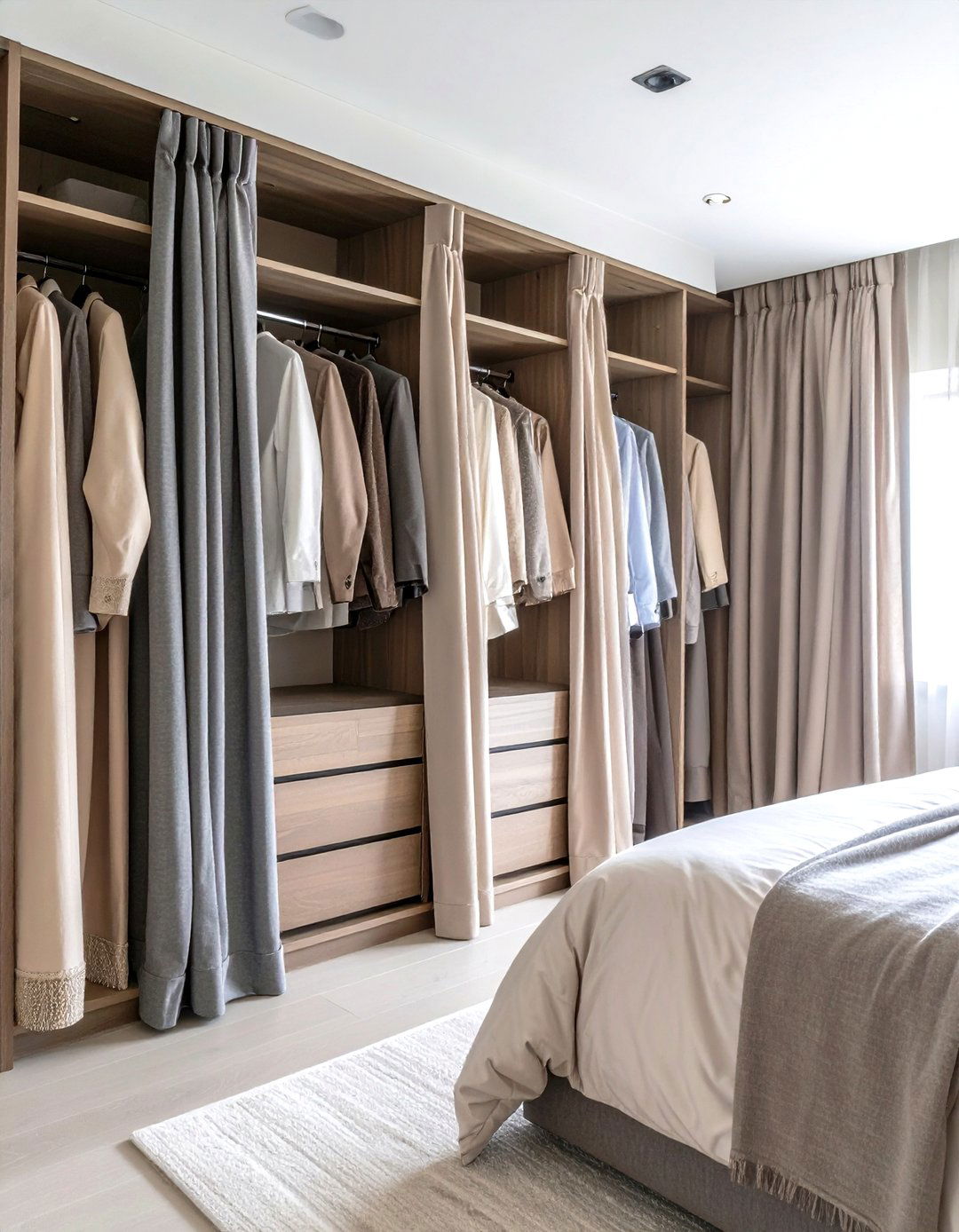 Neutral Closet Curtain Seamless Integration - 20 closet curtain ideas