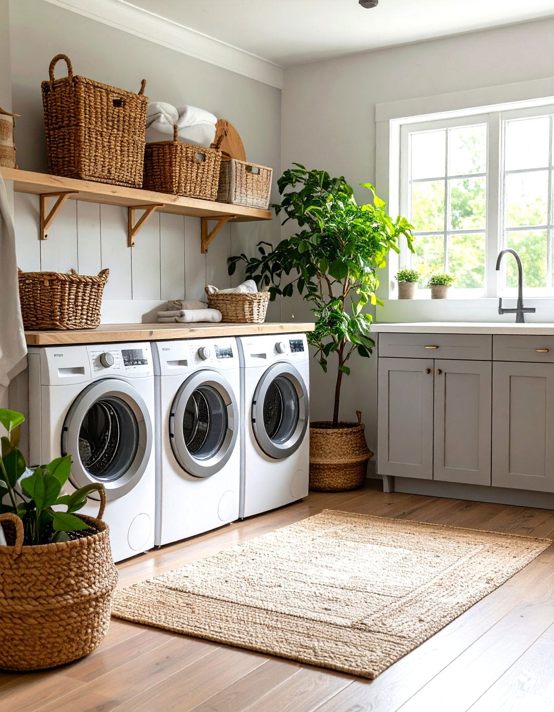 Neutral Color Palette with Natural Textures - 20 Farmhouse Laundry Room Ideas