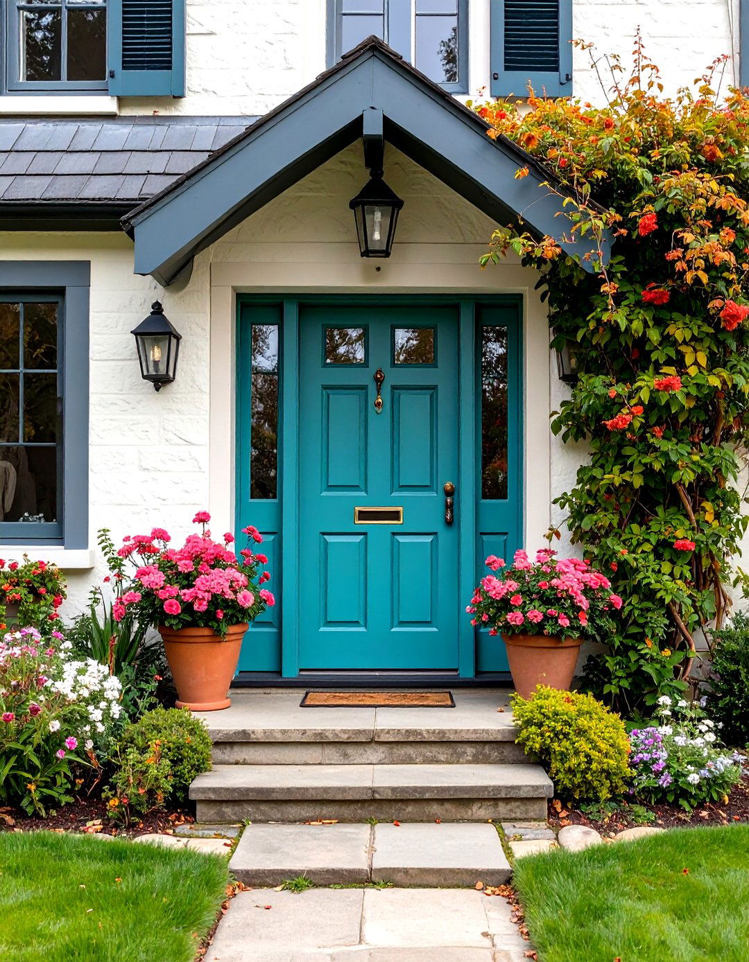 Neutral Cottage Pop with Refreshing Turquoise - 20 Turquoise Front Door Ideas