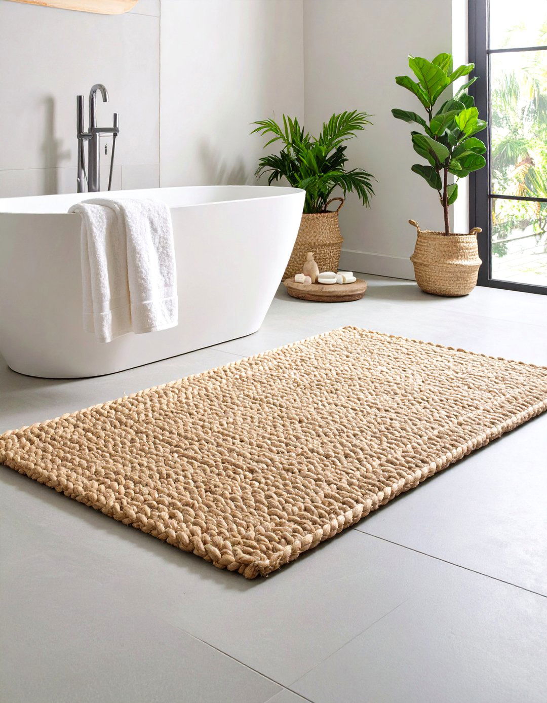 Neutral Jute Blend Bathroom Rug Texture - 20 Bathroom Rug Ideas