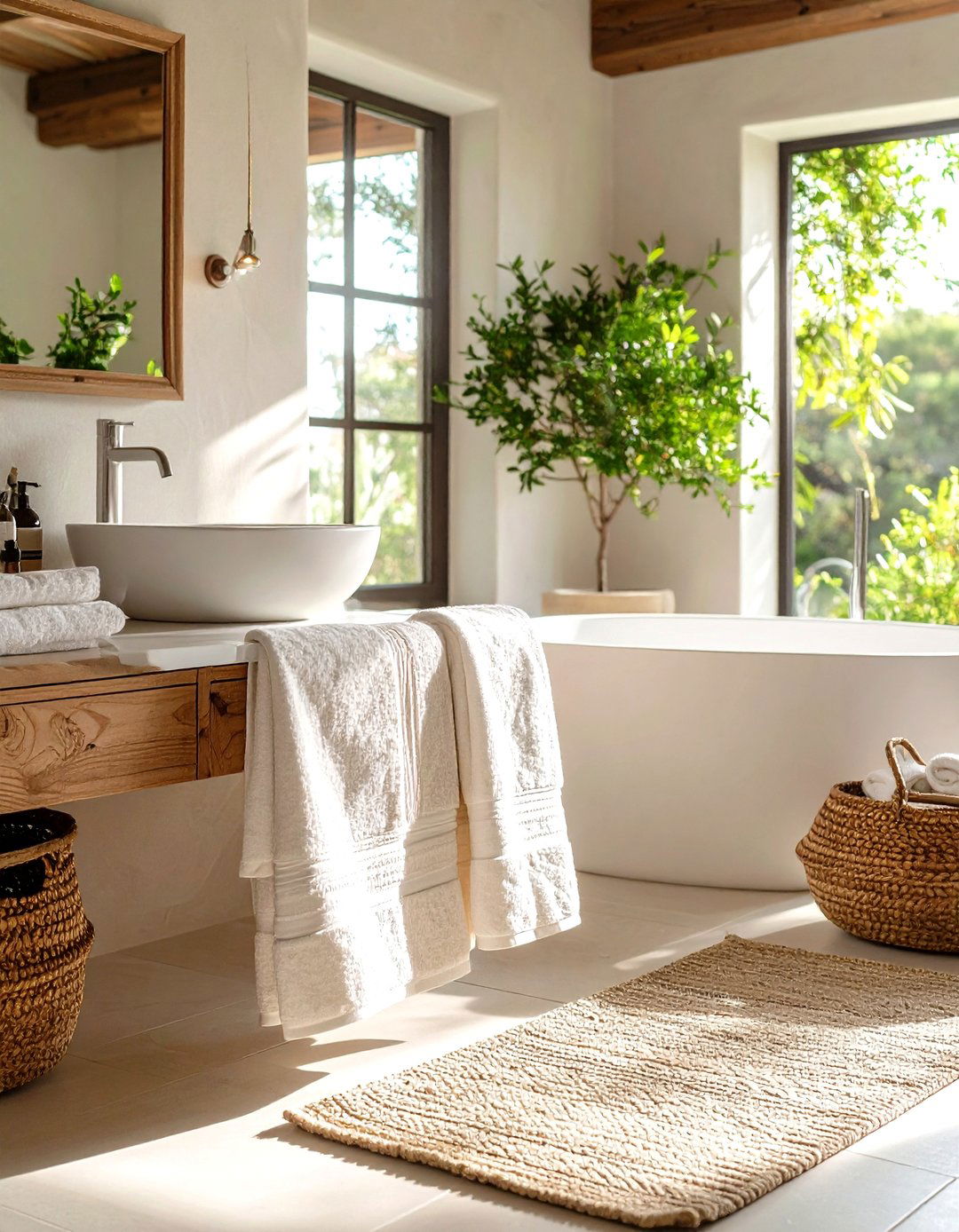 Neutral Linen and Textiles - 20 Spanish Style Bathroom Ideas