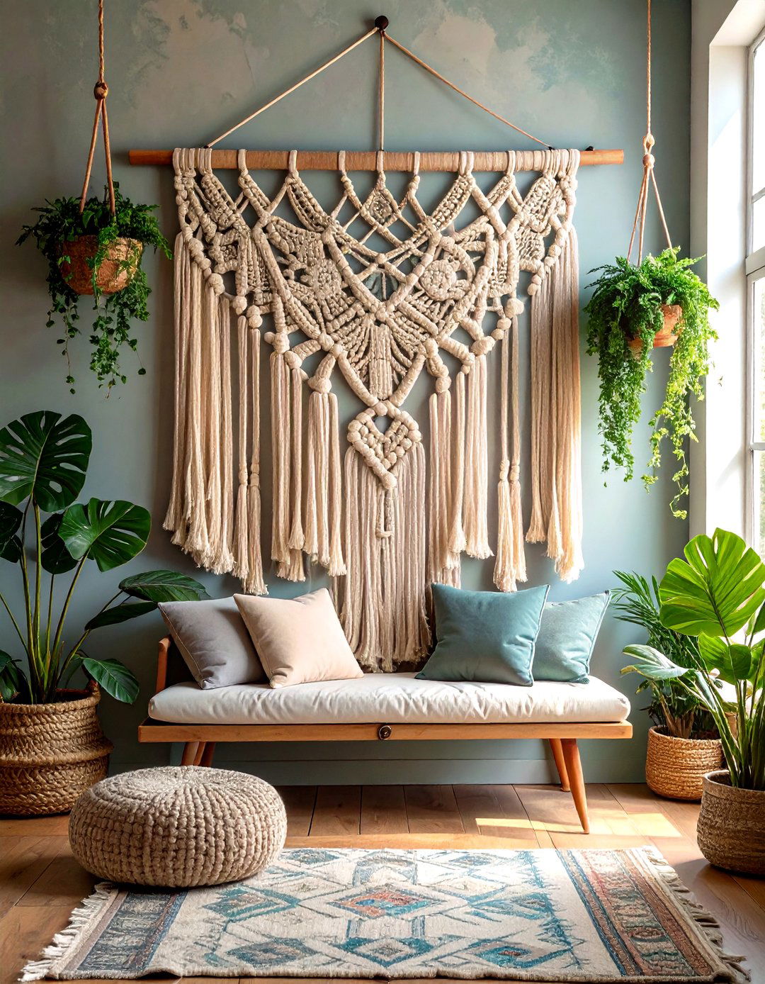 Neutral Macrame Wall Hanging - 20 Farmhouse Wall Decor Ideas