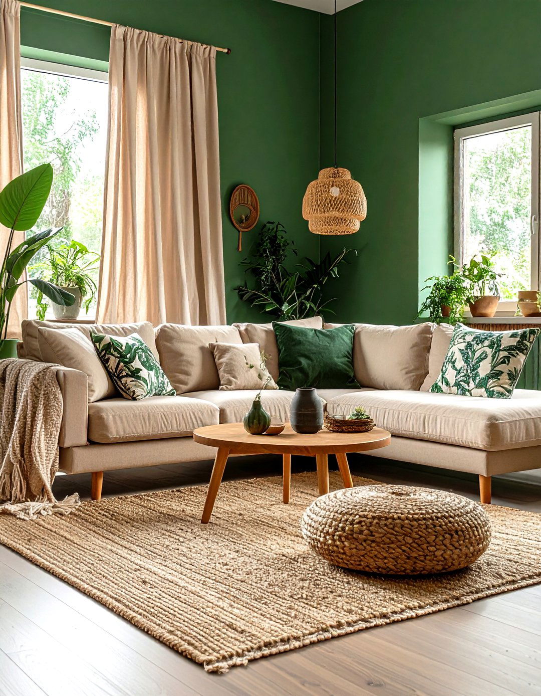 Neutral Pairings Highlight Versatility in a Green Living Room - 20 Green Living Room Ideas
