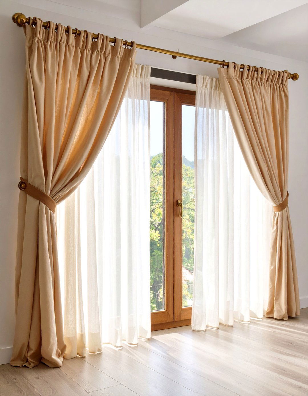 Neutral Sheer Curtains with Wooden Rods - 20 Boho Toddler Room Ideas