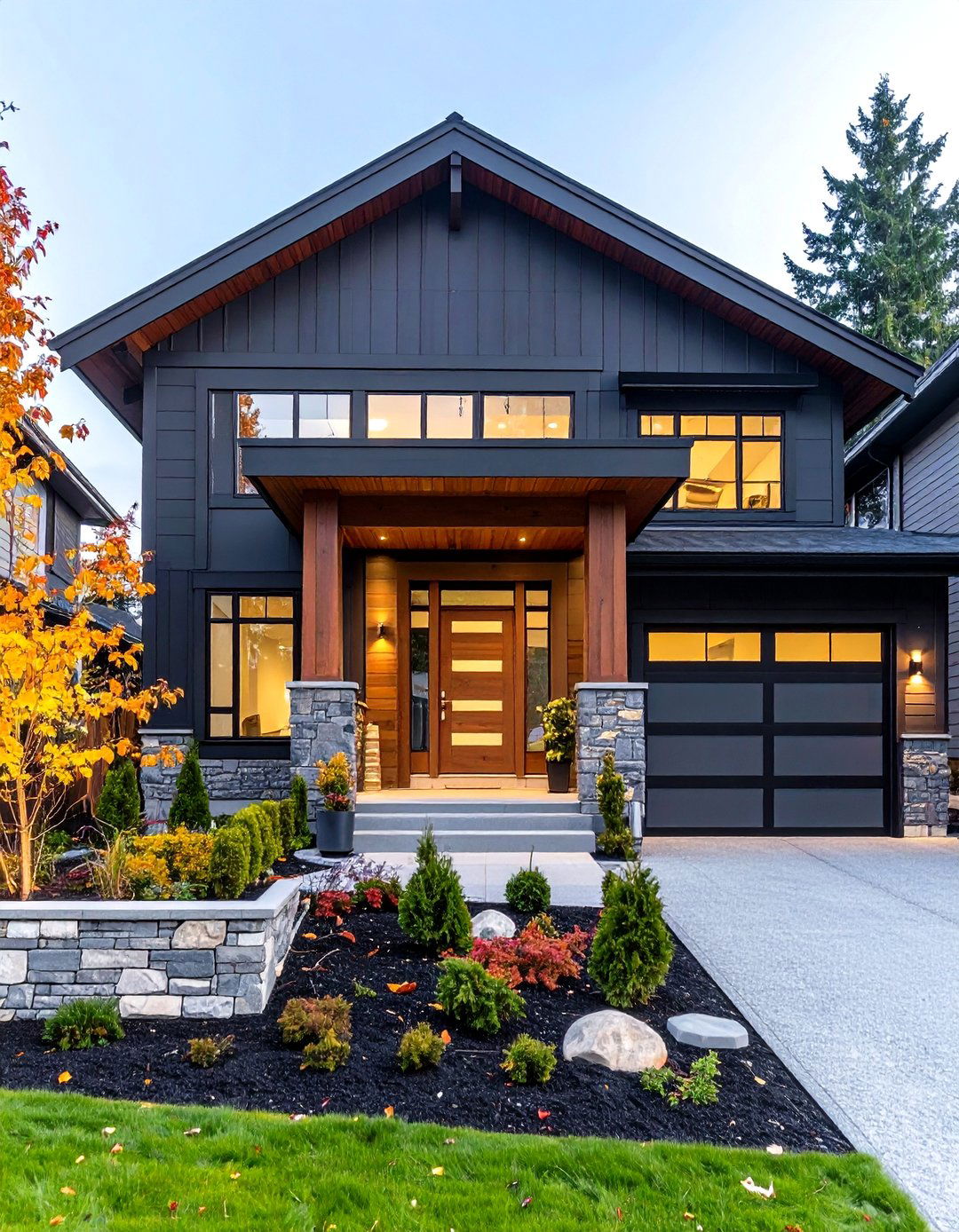 Night Watch Meets Sleek Black Windows - 20 Dark Green Exterior Paint Color Schemes