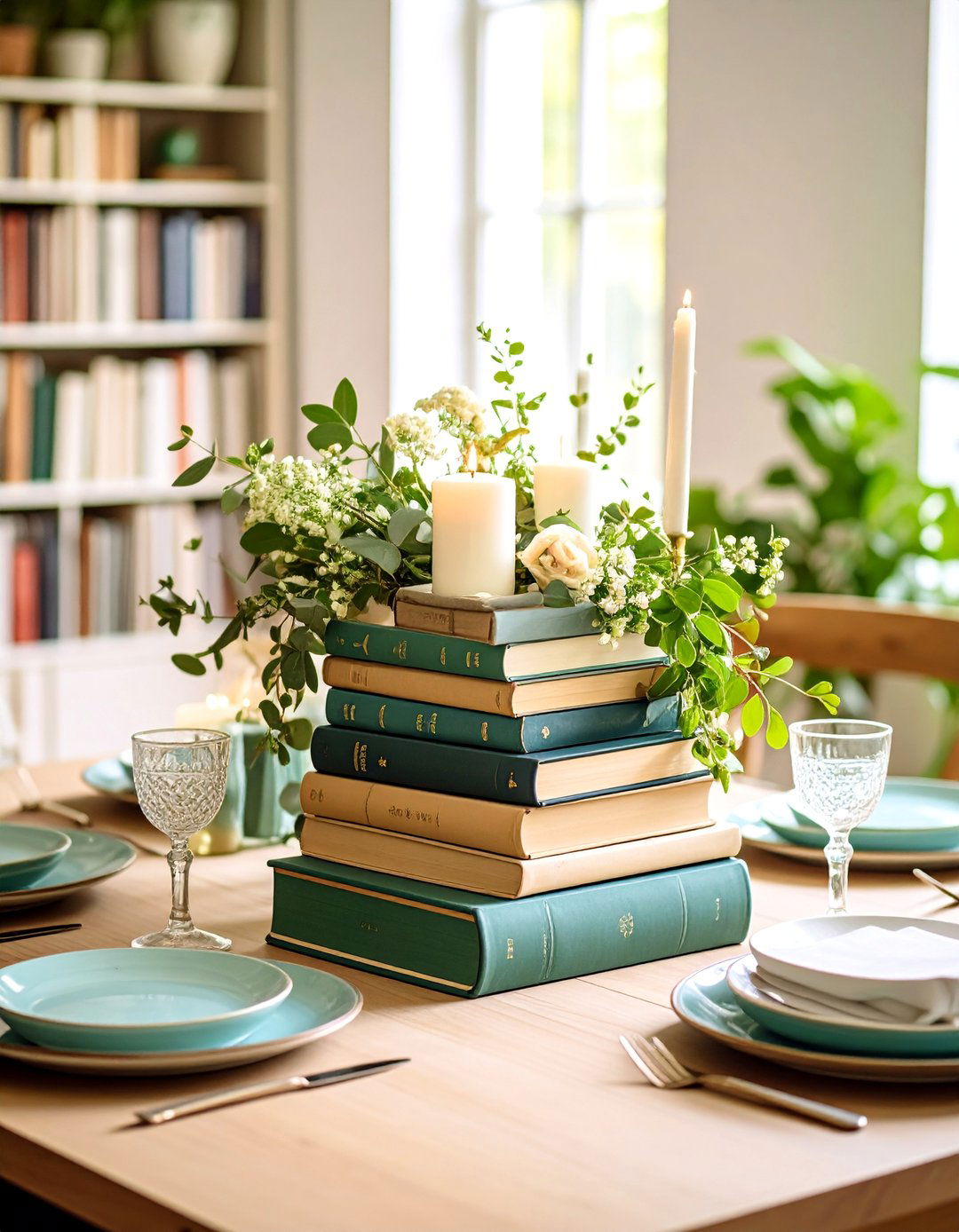 Non Floral Book Stack Centerpieces - 20 Centerpiece Ideas