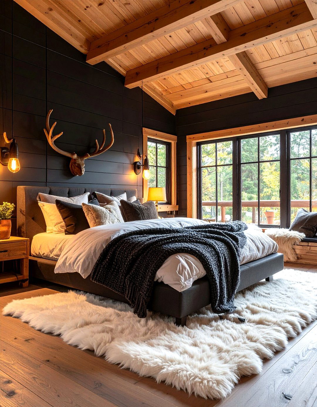 Nordic Cabin Matte Black Cocoon - 20 Matte Black Bedroom Ideas
