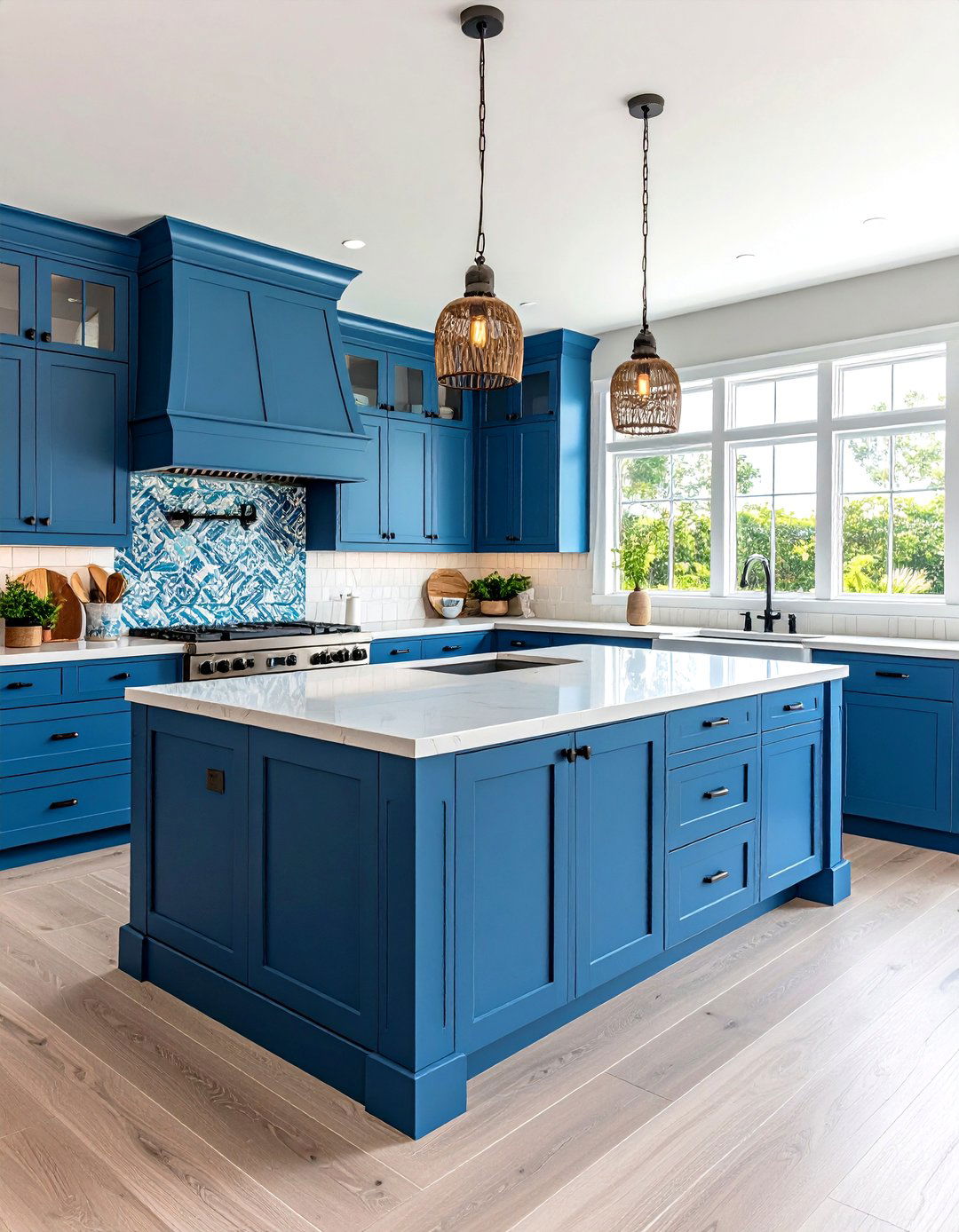 Ocean Blue Kitchen Island with Natural Flow - 20 Blue Kitchen Island Ideas