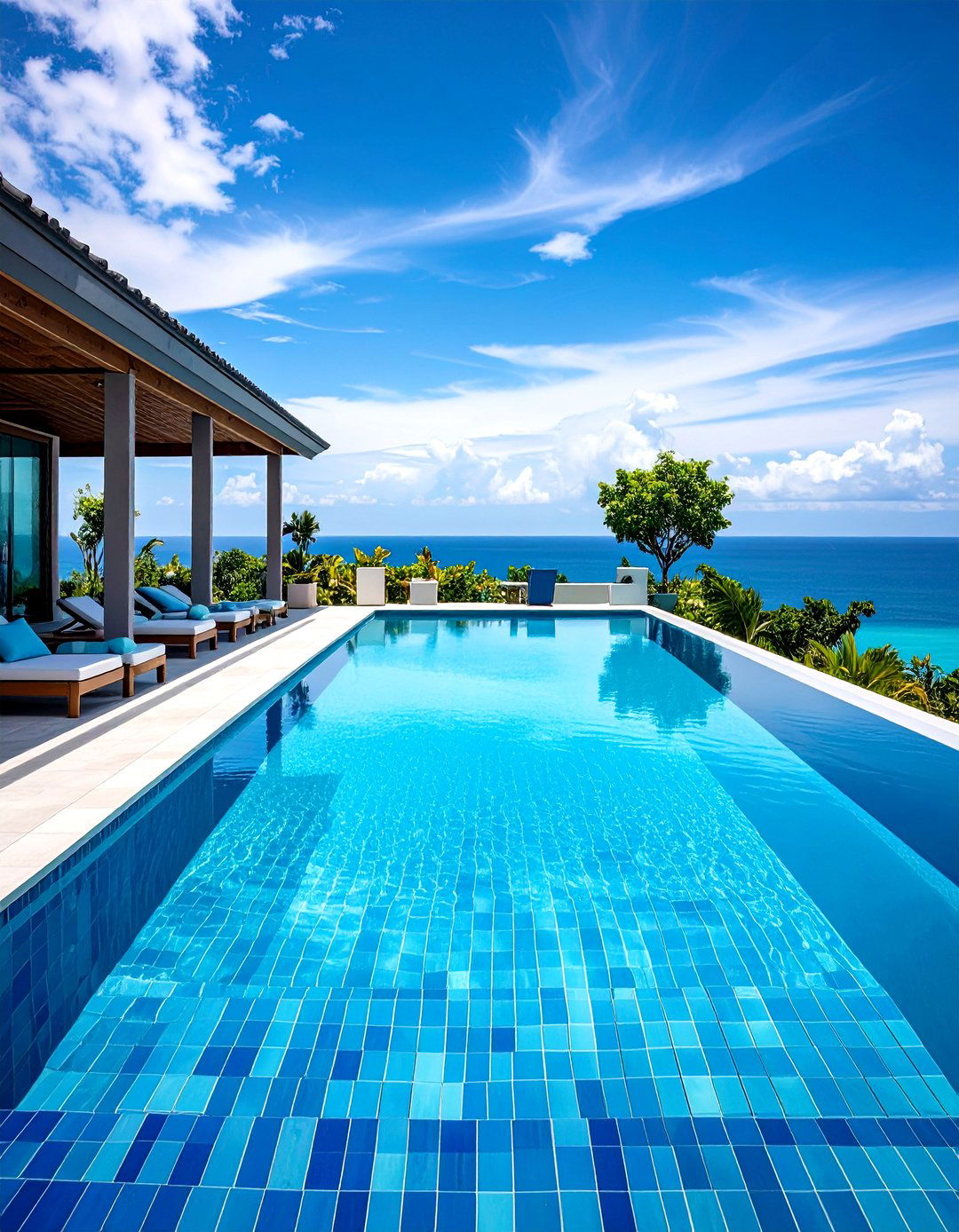 Ocean Inspired Blue Gradient Pool Tile Designs - 20 Pool Tile Ideas