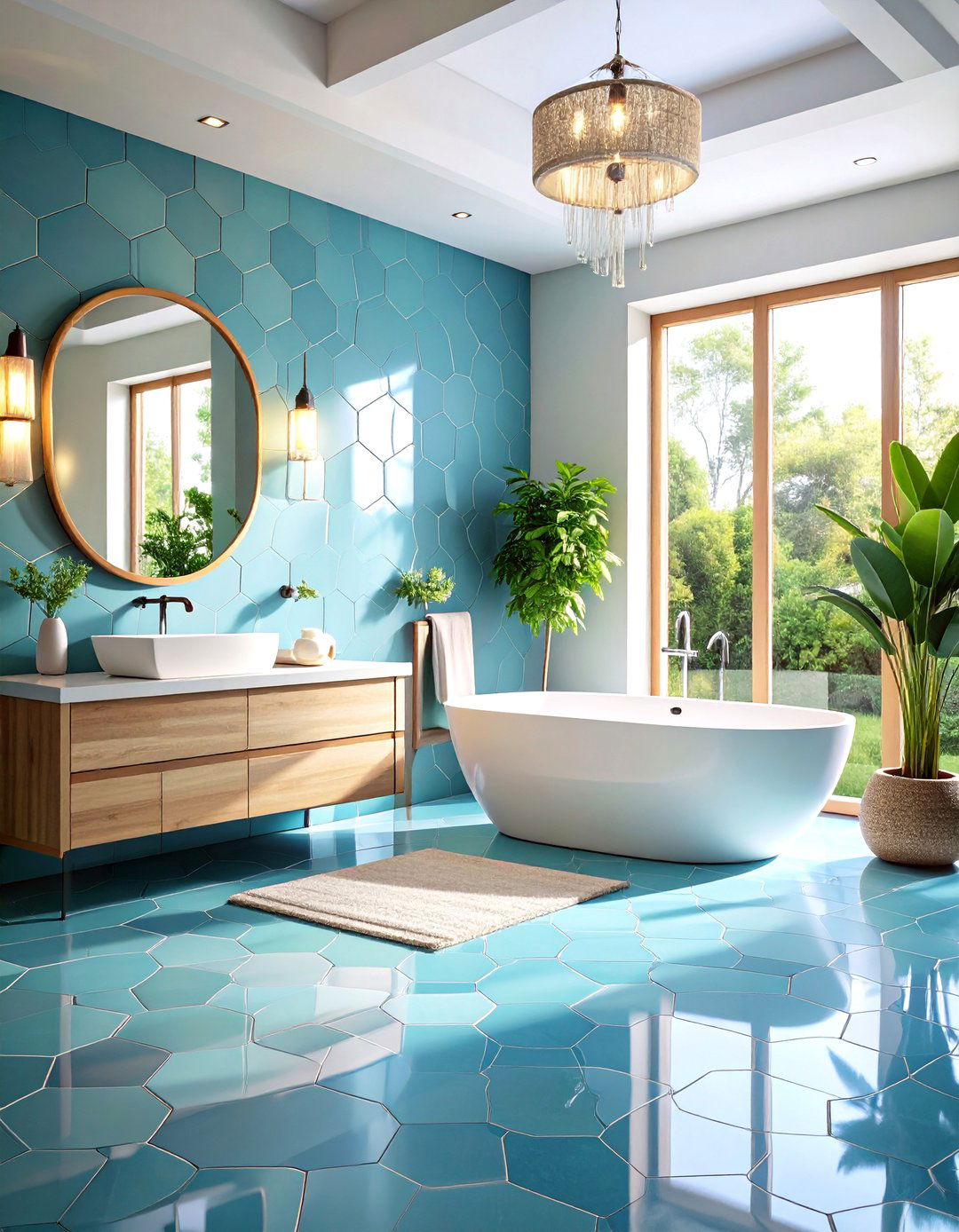 Ocean Inspired Blue Hexagon Tiles - 20 Hexagon Tiles Ideas for Bathrooms
