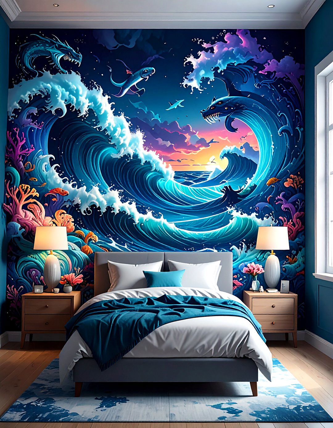 Ocean Mural Wall in Pirate Bedrooms - 20 Pirate-themed Bedroom Ideas