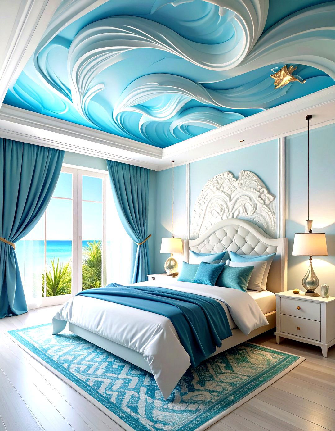 Ocean Wave Ceiling Treatment - 20 Underwater Mermaid Bedroom Ideas
