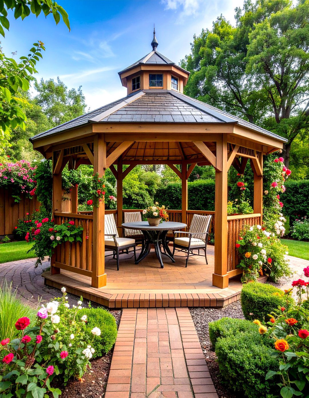 Octagonal Cedar Patio with a Gazebo Pavilion - 20 patio with a gazebo ideas