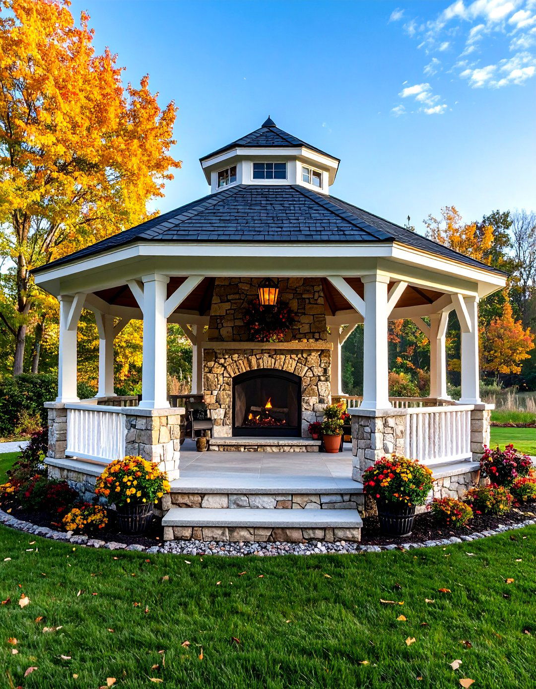 Octagonal Gazebo Boasting a Double Sided Fireplace - 20 Gazebo With Fireplace