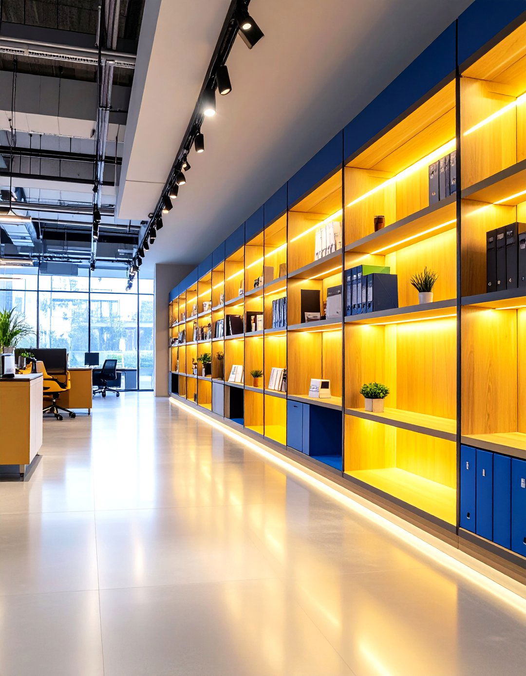 Office Wall Decor Shelving with Lighting - 20 Office Wall Decor Ideas