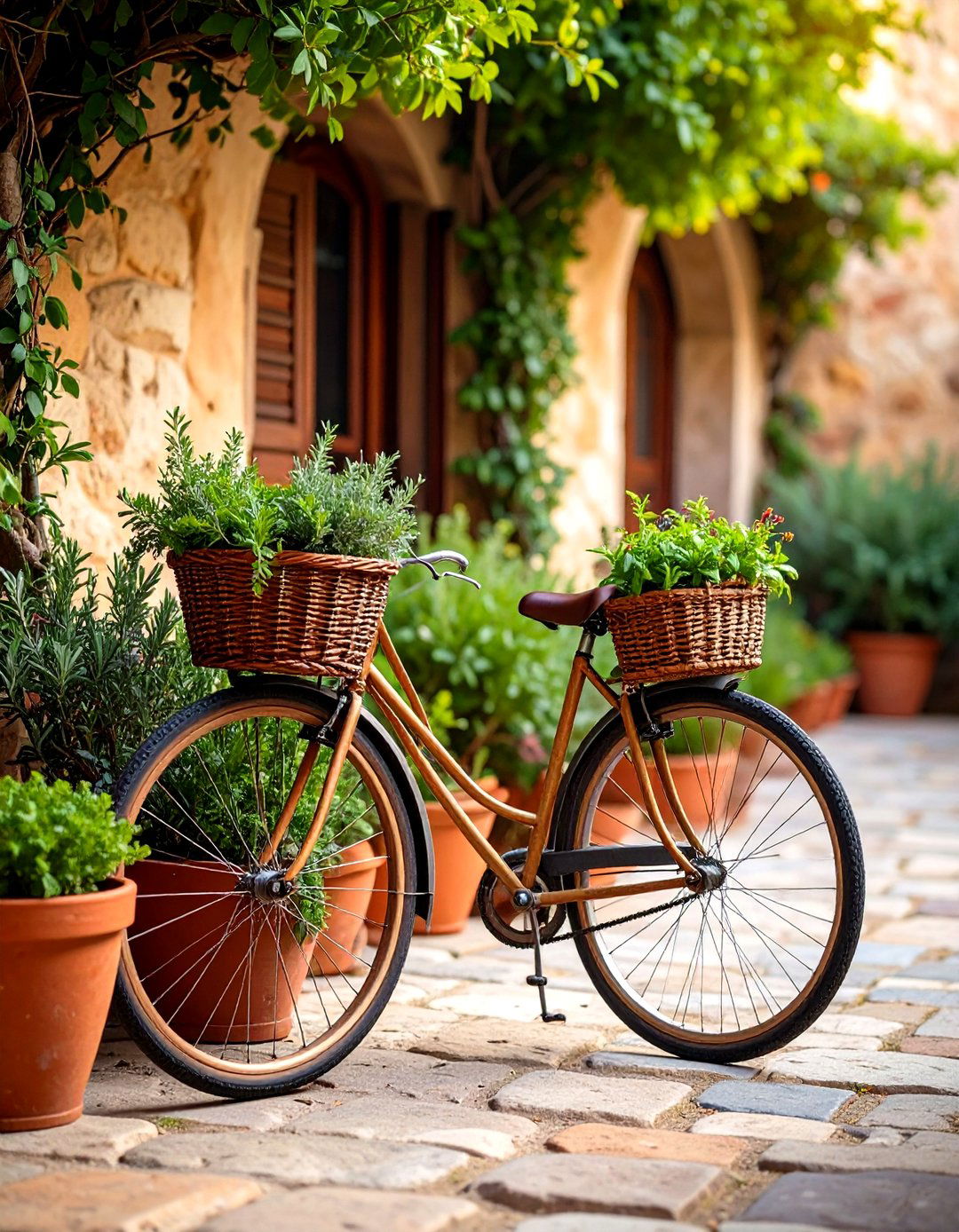 Old Bicycle Garden Mediterranean Herb Station - 20 Old Bicycle Garden Ideas