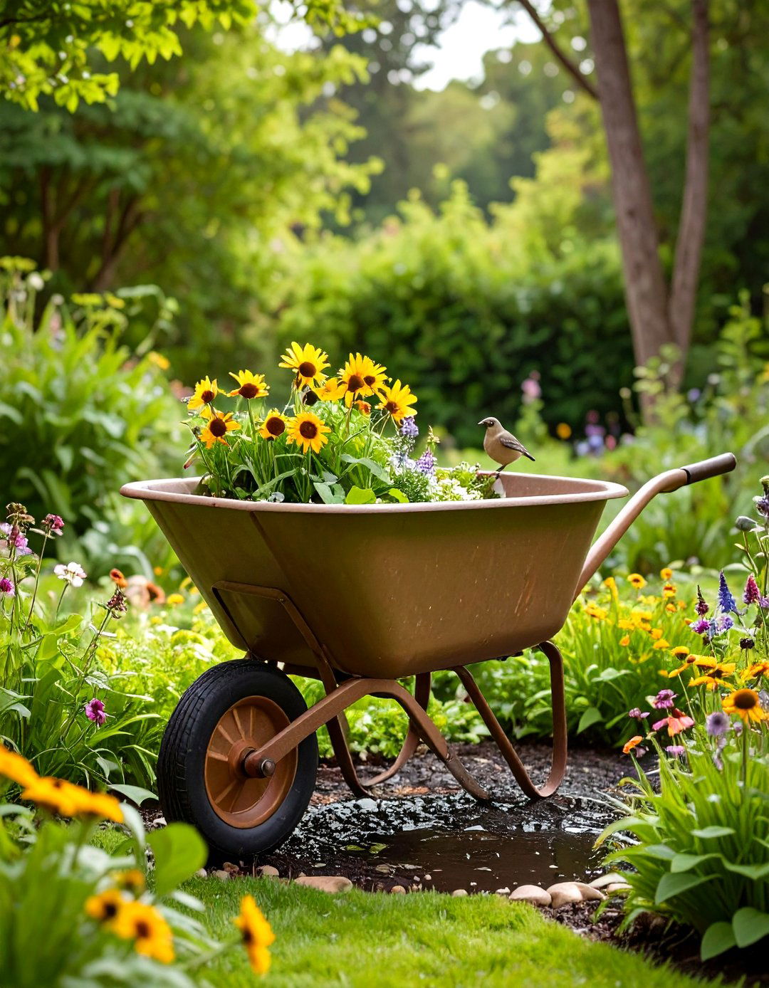 Old Wheelbarrow Bird Bath Sanctuary - 20 Old Wheelbarrow Ideas