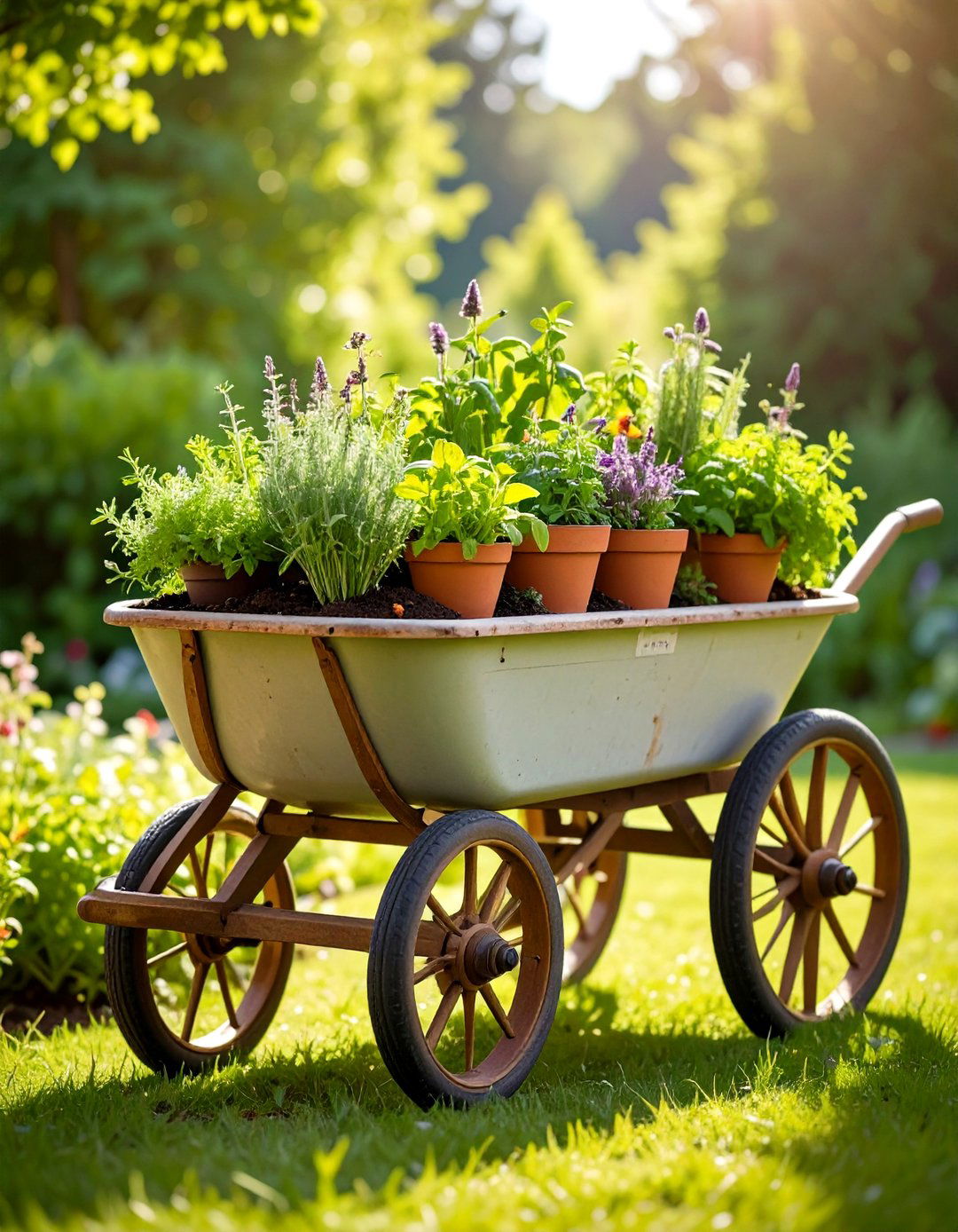 Old Wheelbarrow Herb Planter Kitchen Garden - 20 Old Wheelbarrow Ideas