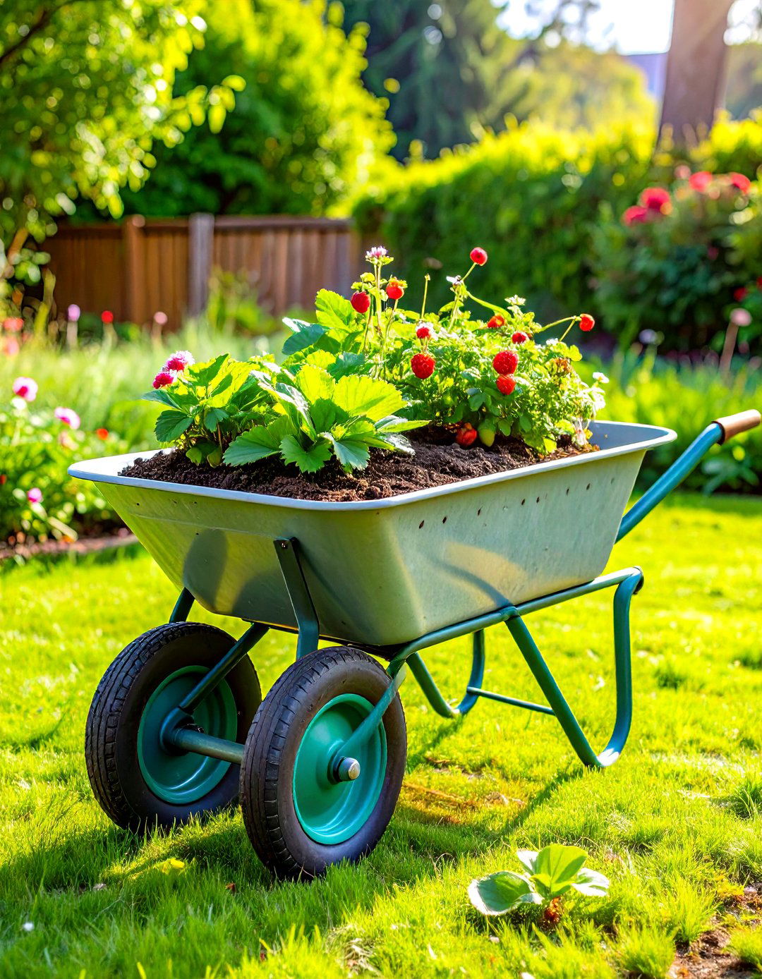 Old Wheelbarrow Strawberry Growing System - 20 Old Wheelbarrow Ideas