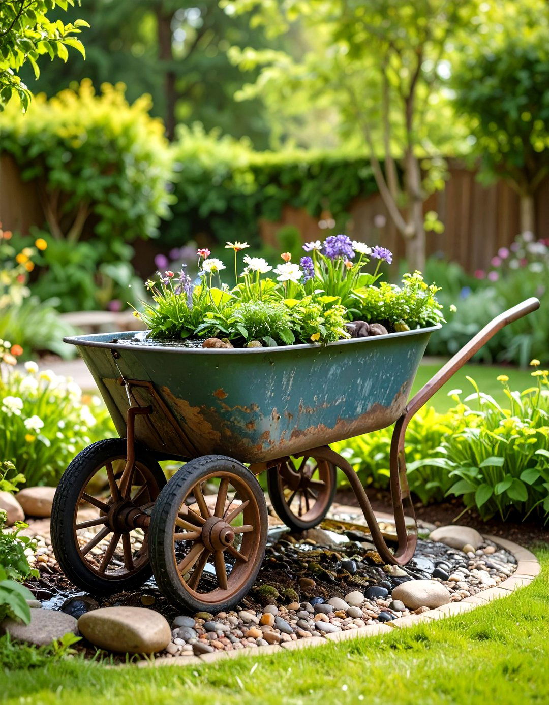 Old Wheelbarrow Water Fountain Feature - 20 Old Wheelbarrow Ideas