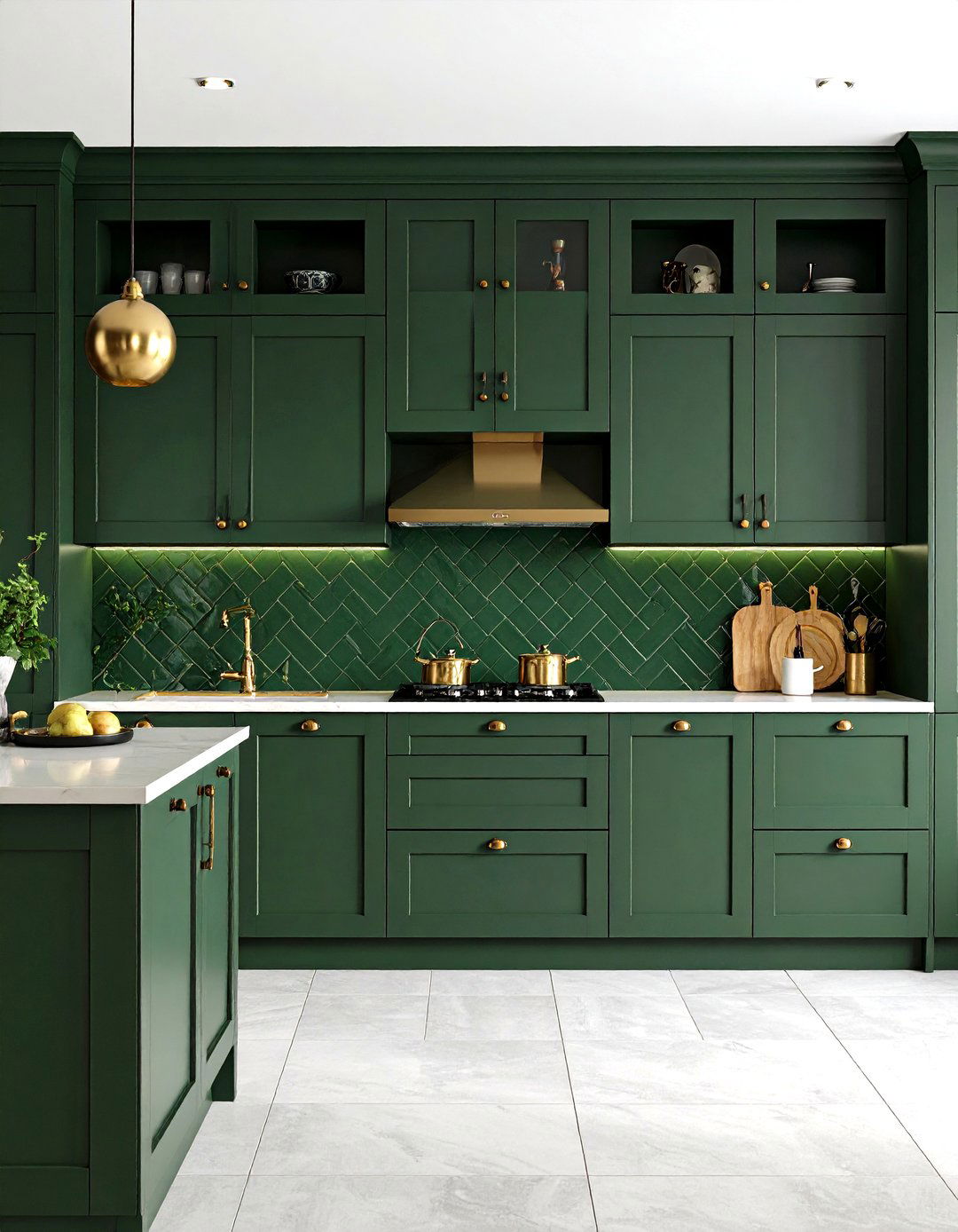 Olive Backsplash Tiles for a Dark Green Kitchen - 20 Dark Green Kitchen Ideas