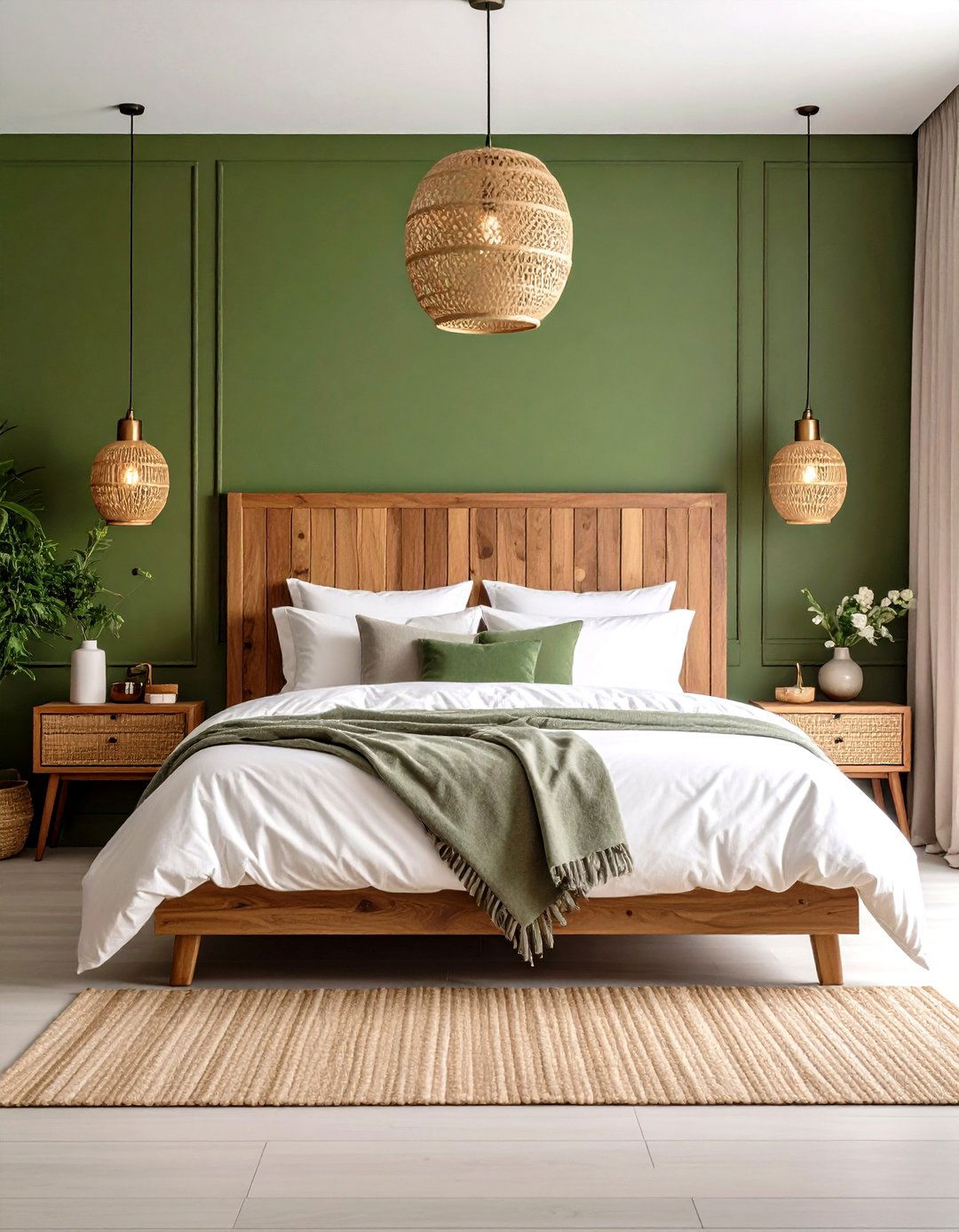 Olive Green Accent Wall Behind the Bed - 20 Olive Green Accent Wall Ideas