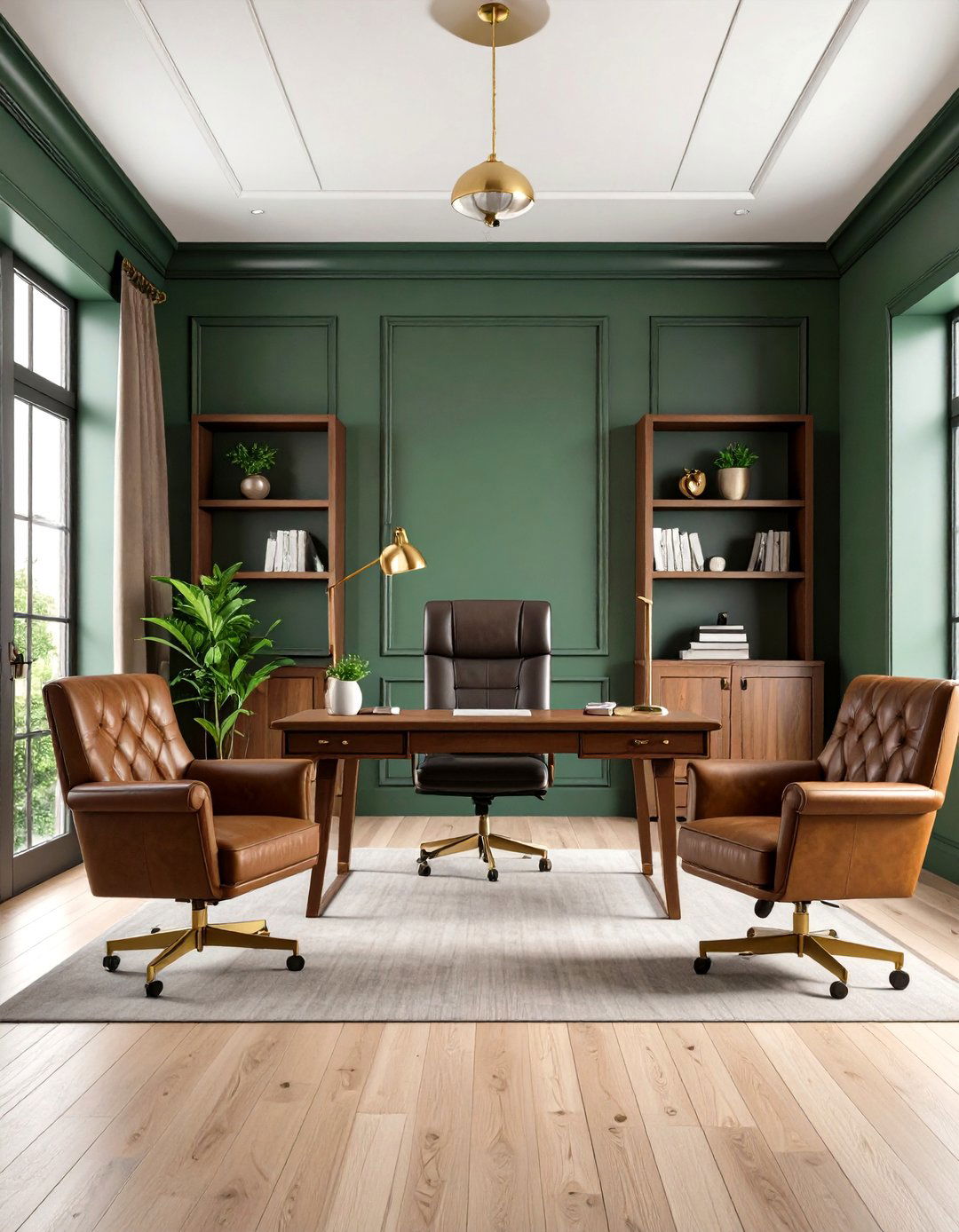 Olive Green Accent Wall in Home Office - 20 Olive Green Accent Wall Ideas