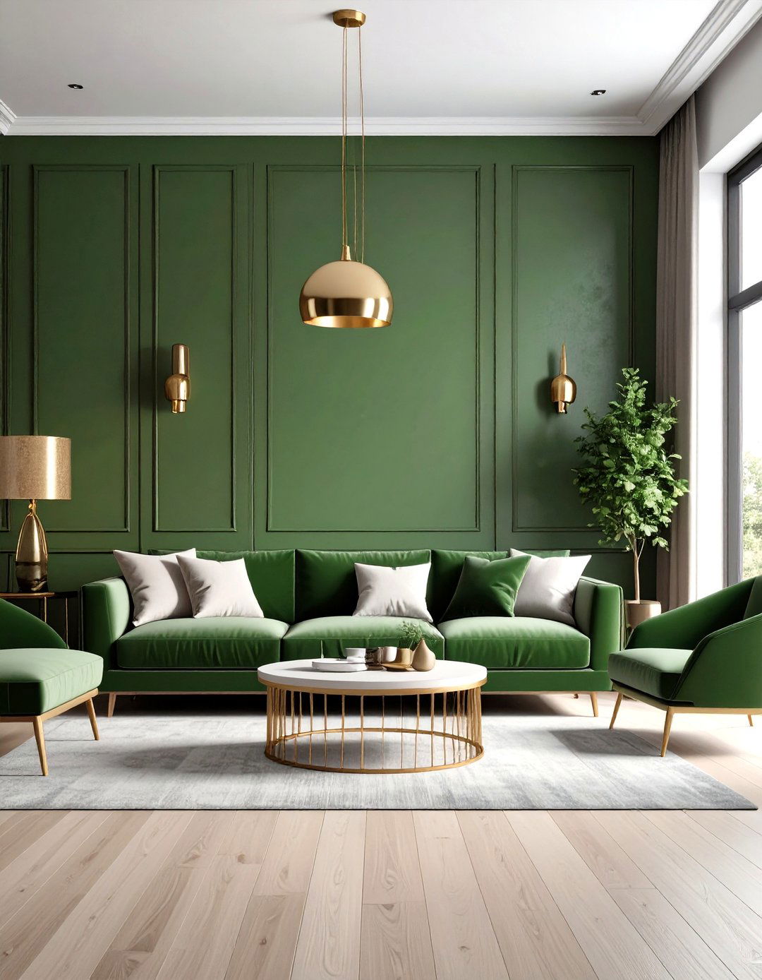 Olive Green Accent Wall in Modern Living Room - 20 Olive Green Accent Wall Ideas