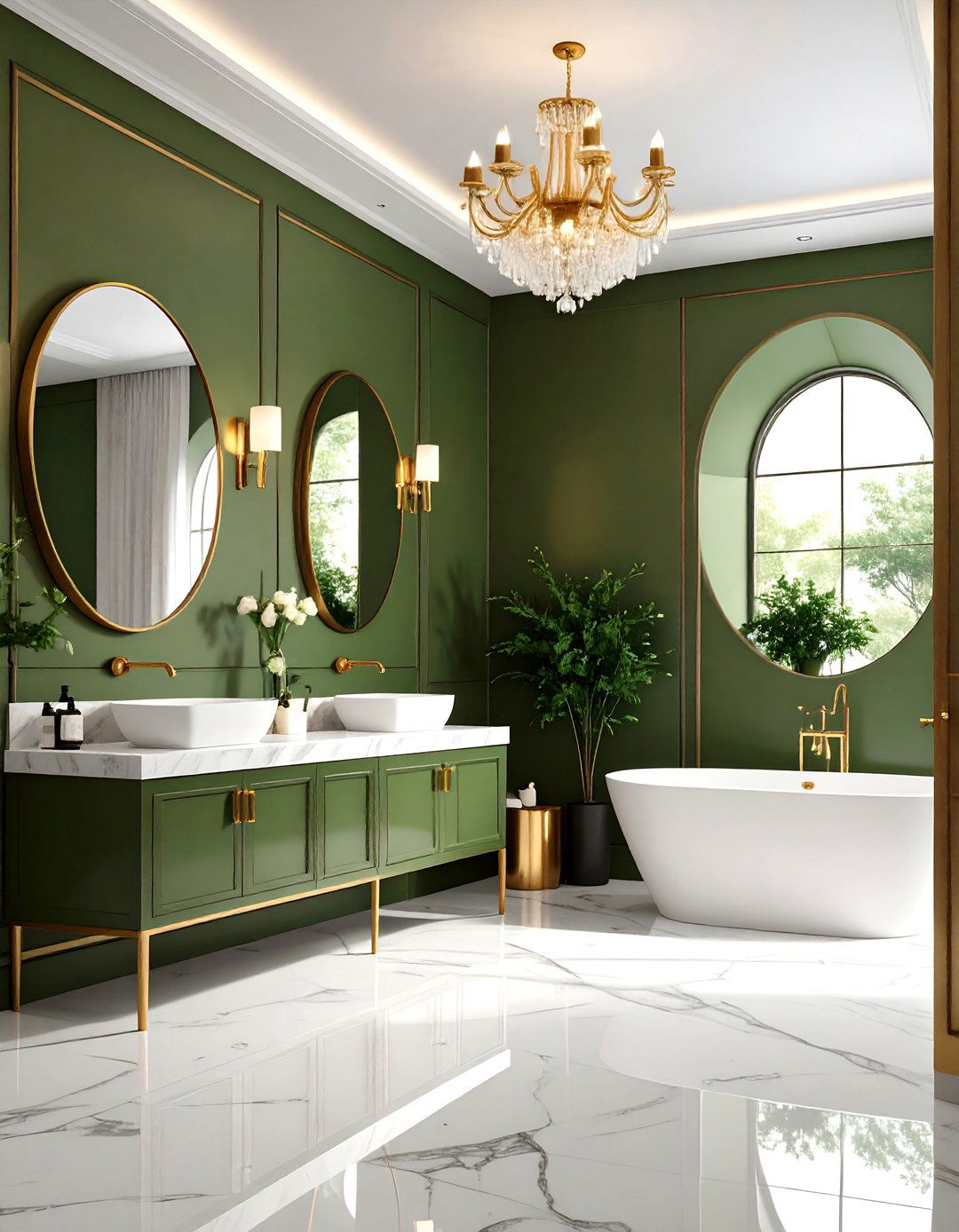 Olive Green Accent Wall in Powder Room - 20 Olive Green Accent Wall Ideas