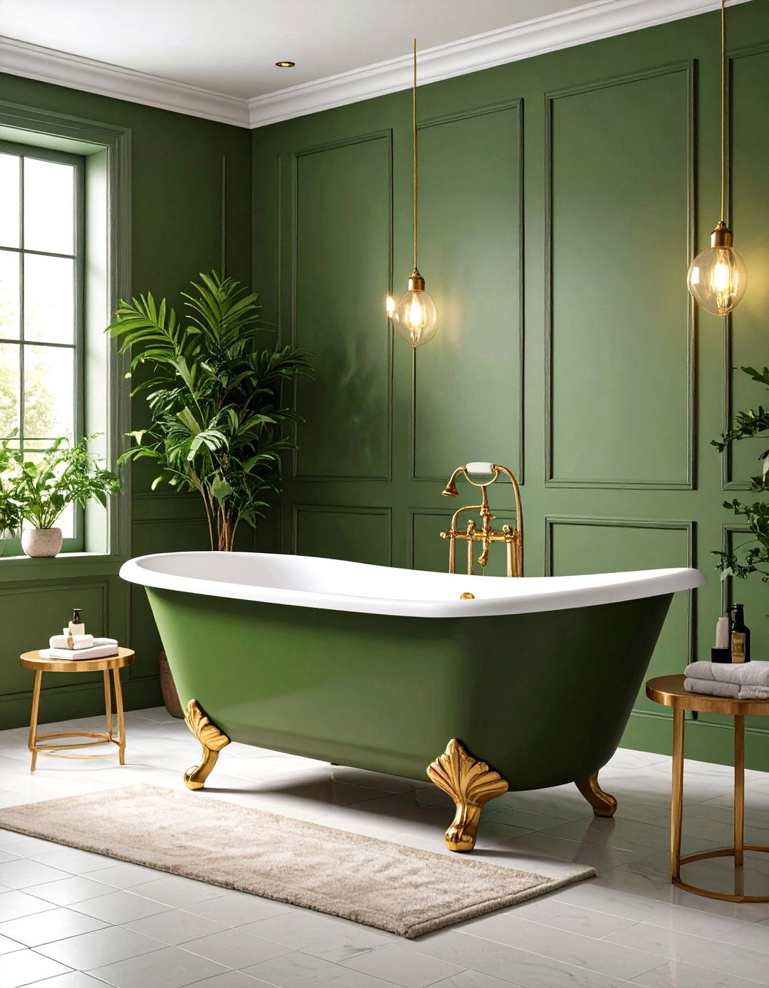 Olive Green Bathroom with Vintage Clawfoot Tub - 20 Olive Green Bathroom Ideas