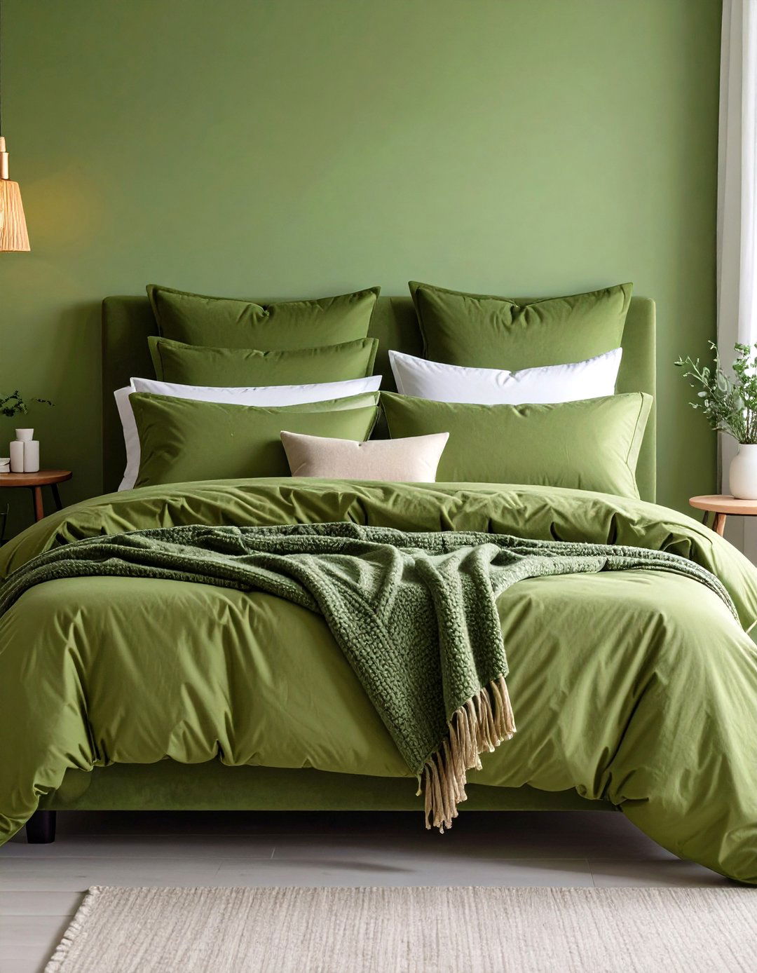 Olive Green Bedroom Textiles and Layered Bedding - 20 Olive Green Bedroom Ideas