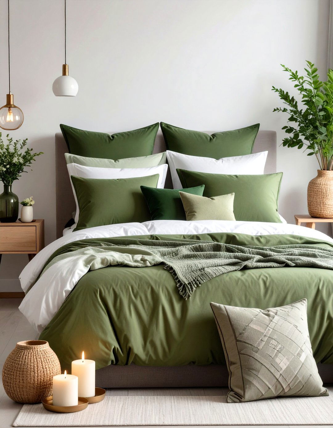 Olive Green Bedroom Throw Pillows and Small Accents - 20 Olive Green Bedroom Ideas