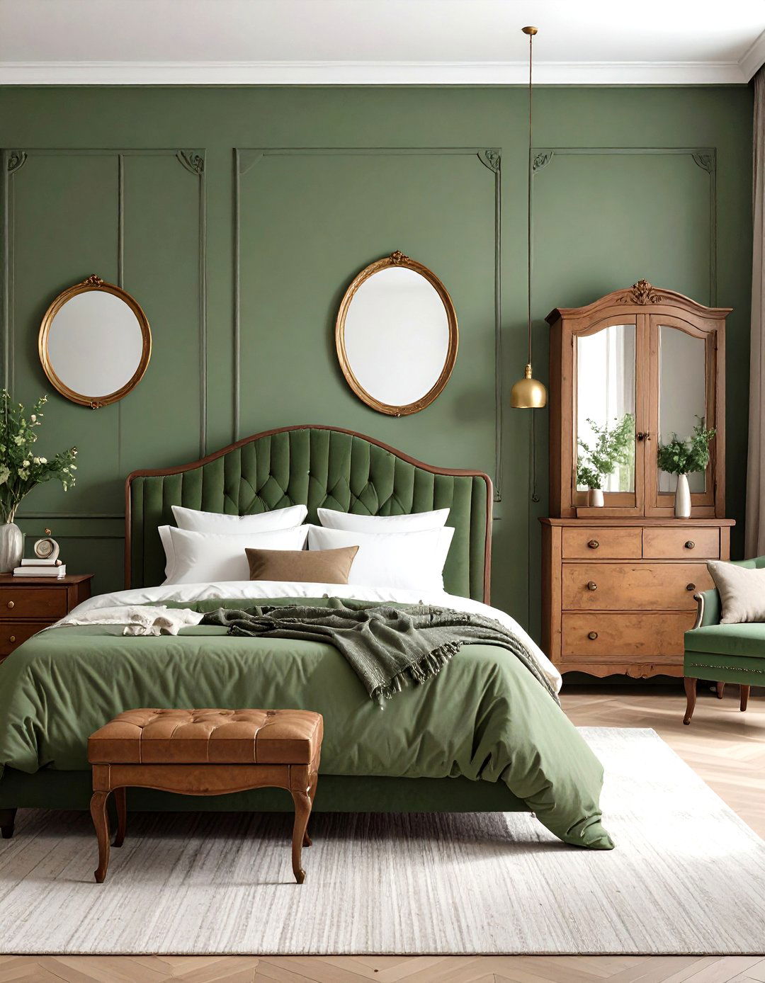 Olive Green Bedroom Vintage and Antique Furniture Integration - 20 Olive Green Bedroom Ideas