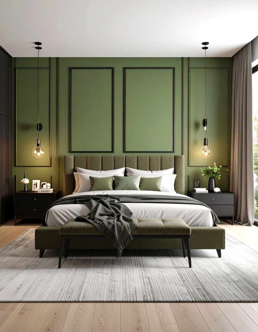 Olive Green Bedroom with Black Accents for Drama - 20 Olive Green Bedroom Ideas