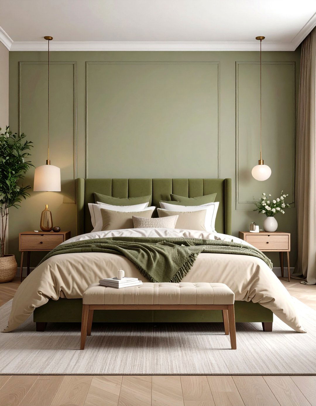 Olive Green Bedroom with Warm Neutral Color Scheme - 20 Olive Green Bedroom Ideas