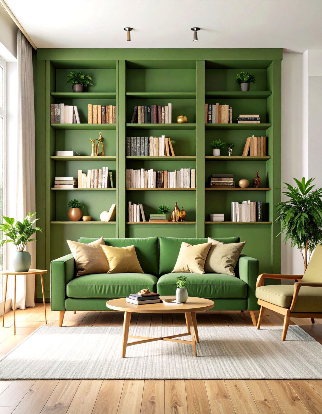 Olive Green Built in Bookcases - 20 Olive Green Room Ideas
