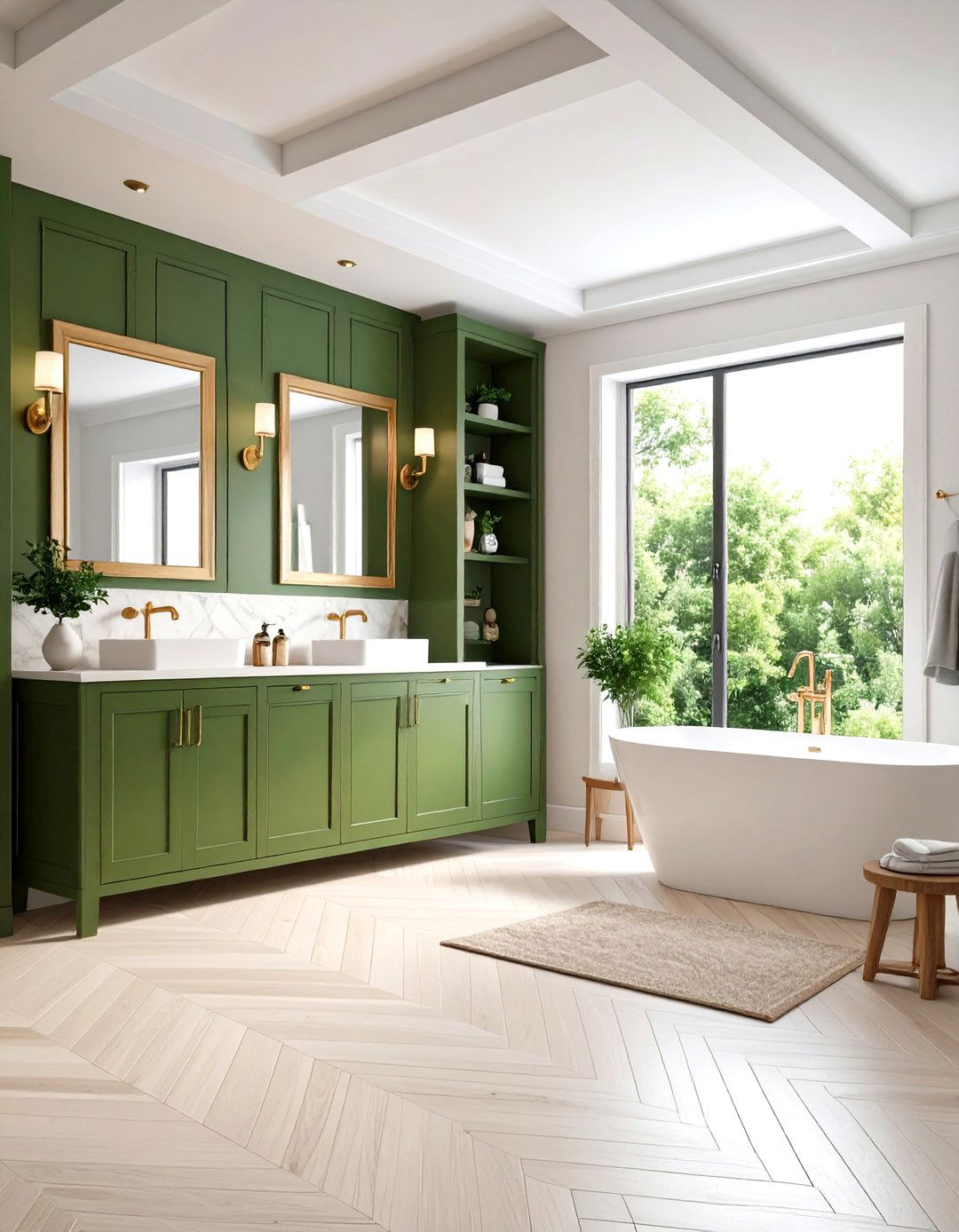 Olive Green Cabinetry Adds Sophisticated Warmth - 20 Green Bathroom Ideas