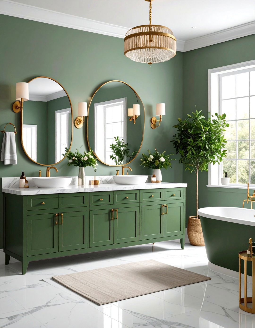 Olive Green Cabinetry in Powder Room - 20 Olive Green Room Ideas