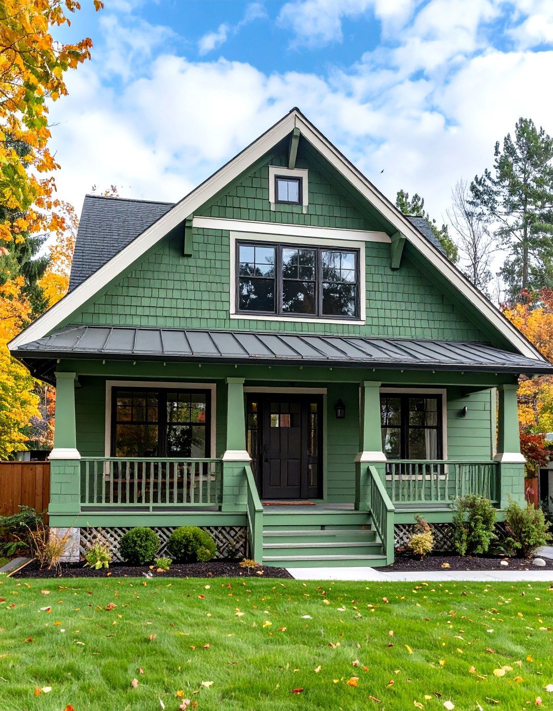 Olive Green Craftsman Showcases Rich Siding Texture - 20 Green House Exterior With Black Trim