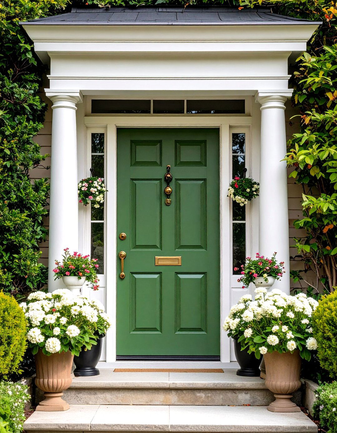 Olive Green Front Door with Contrasting Trim Colors - 20 Olive Green Front Door Ideas