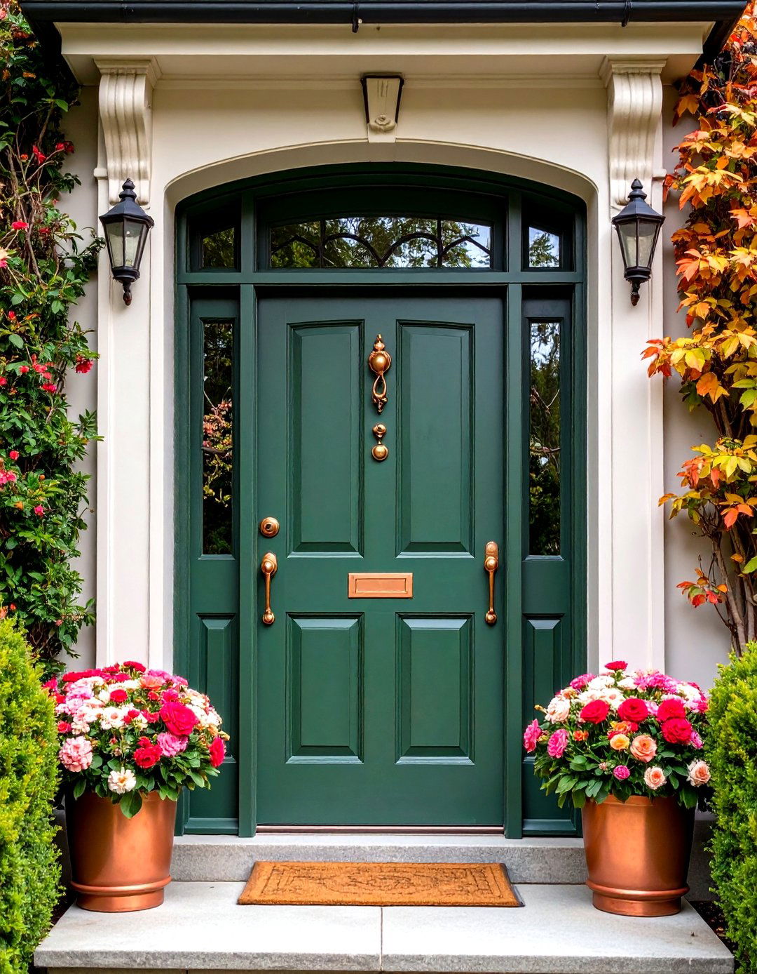 Olive Green Front Door with Copper Hardware Accents - 20 Olive Green Front Door Ideas