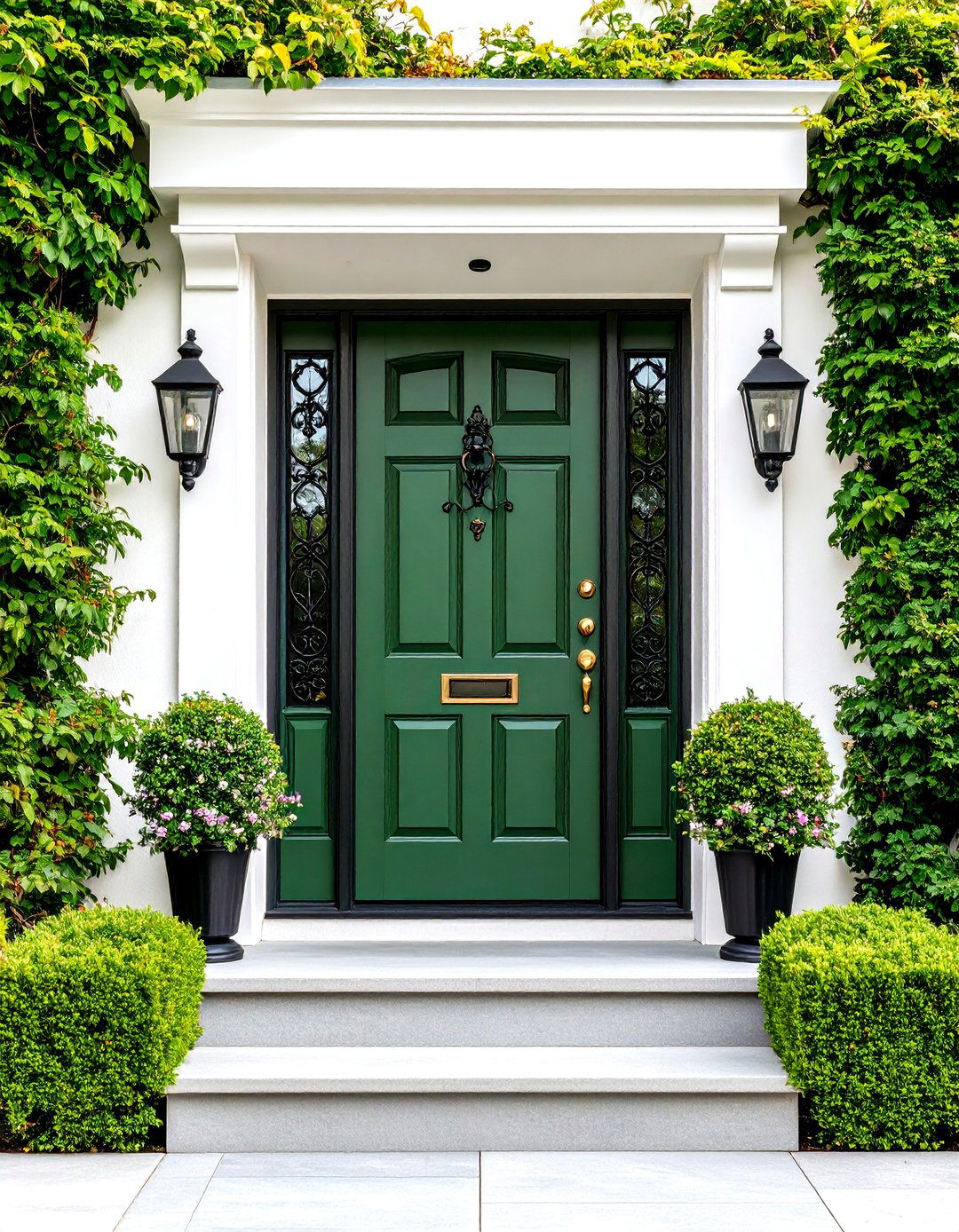 Olive Green Front Door with Decorative Iron Accents - 20 Olive Green Front Door Ideas